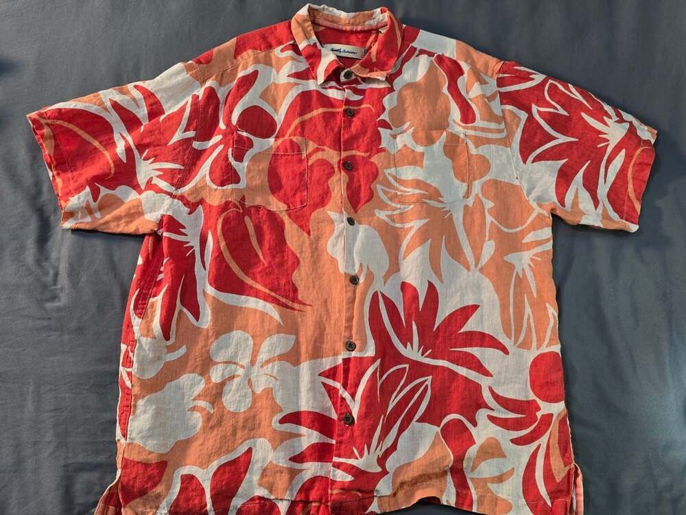 Tommy Bahama Hawaiian Shirt XL/TGT Orange Red Floral Linen